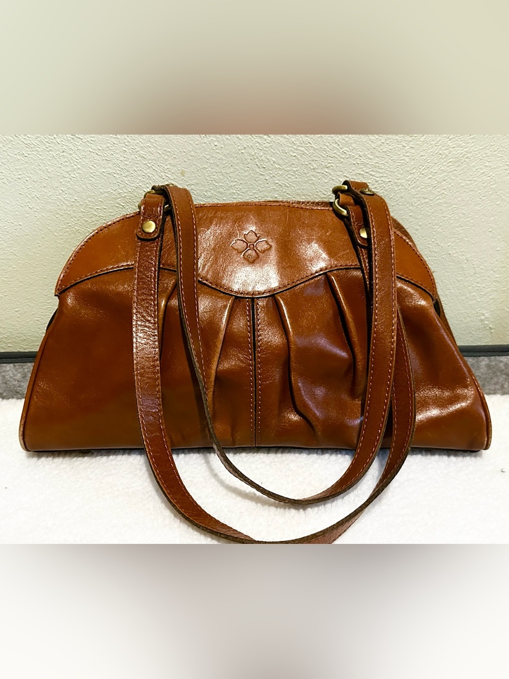 Patricia Nash Macellara Oval Satchel Heritage Brown Leather Shoulder Bag